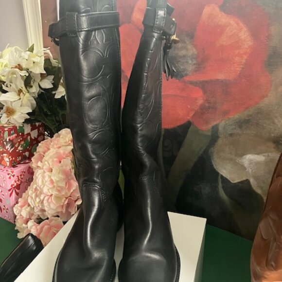 COACH LEATHER BLACK RIDING BOOTS SIZE 7 M - Picture 1 of 12